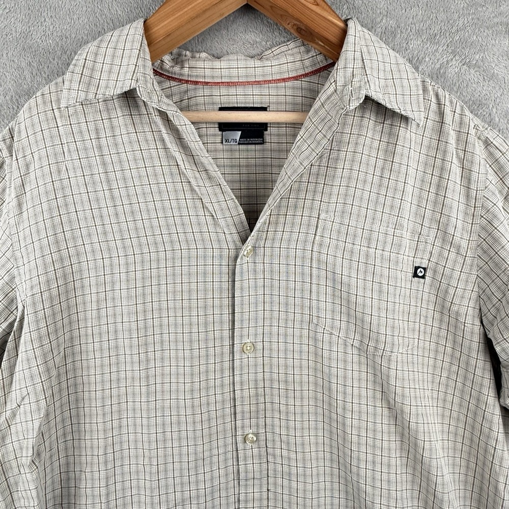 Marmot Button Up Shirt Mens XL White Brown Plaid S/S Outdoor Gorp Grunge FLAW - Picture 3 of 10